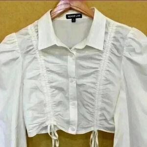 Rehab Lab white ruching long sleeve shirt
